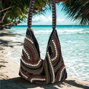 Beaded Boho Hobo Bag | Multicolor Beach Shoulder Purse | Handmade Style
